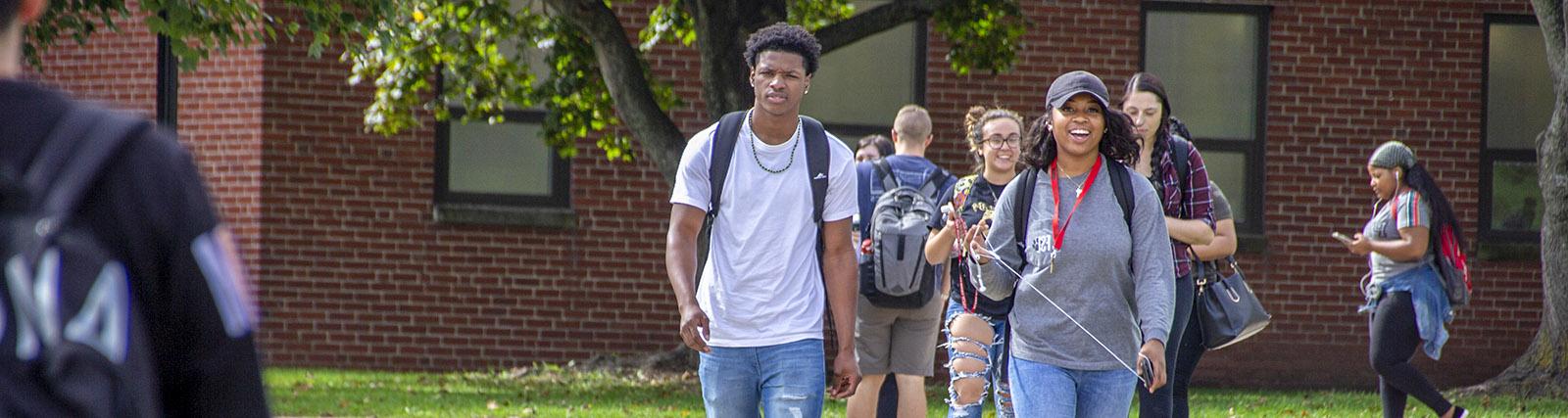 students walking from G