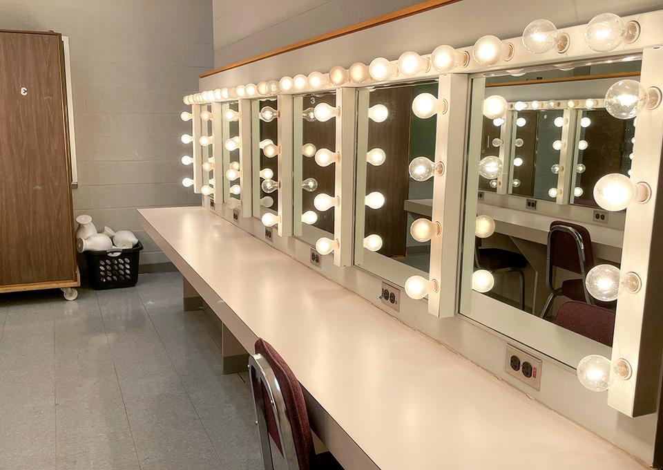 dressing room mirrors surrounded by lights